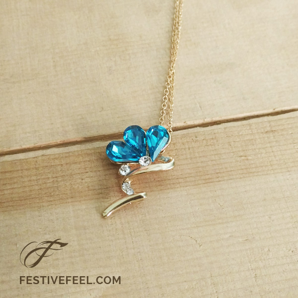 blue petals garden crystal pendant necklace