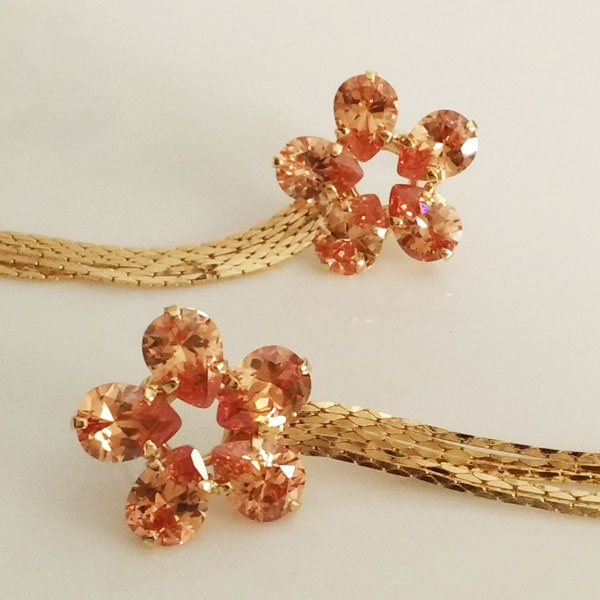 gold flower crystal earrings